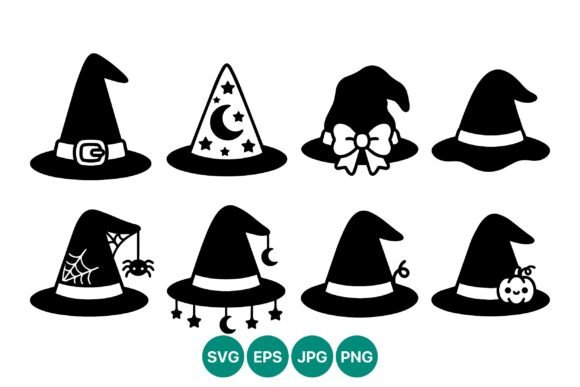 Black Silhouette Witch Hats for Halloween Design Projects