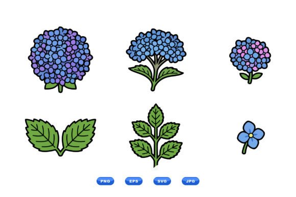 Colorful Hydrangea Flower Clipart for Versatile Design Projects