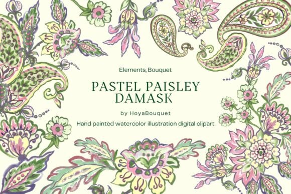 Pastel Paisley Damask Elements Bouquet: A Versatile Design Resource for Creative Workflows